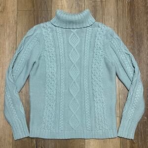 Eddie Bauer Light Blue Cable Knit Turtleneck Sweater